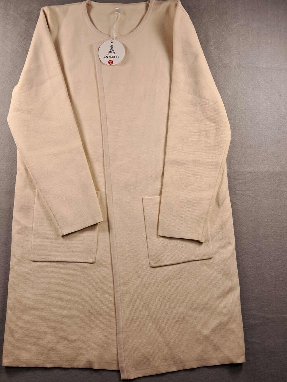 ANRABESS Women’s Long Cardigan Sweater L Beige Cream Open Front Pockets